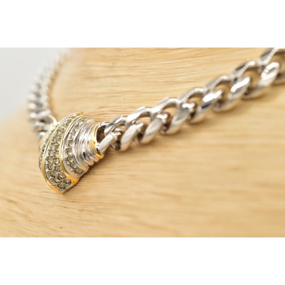 Christian Dior Vintage Crystal Collar Necklace Silver Gold Signed 1960s BinBJ - Picture 10 of 12